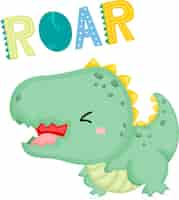 Free vector a cute baby dinosaur with a cute roaring expression