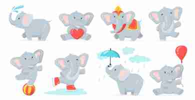 Free vector cute baby elephant set