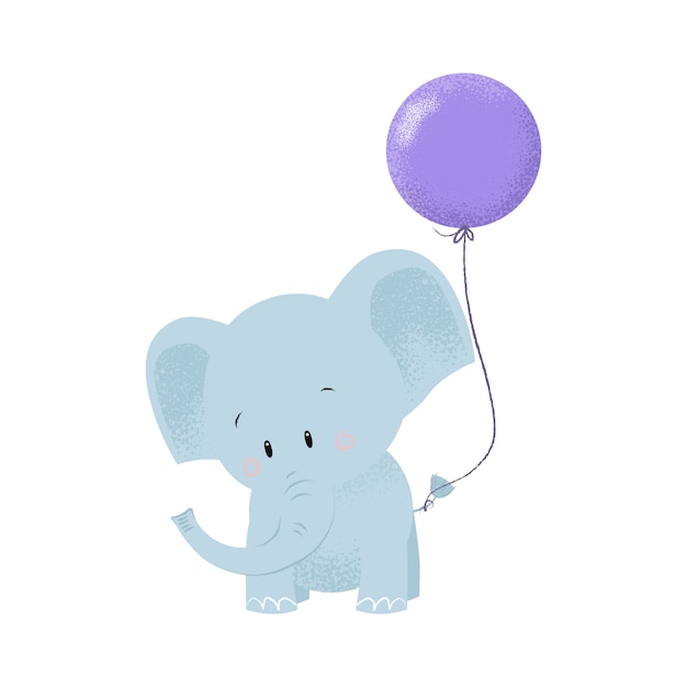 Free vector cute baby elephant with air balloon tied on tail