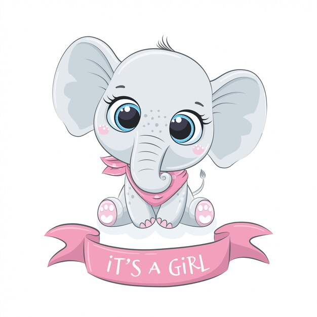Premium Vector Cute Baby Elephant With Phrase It S A Girl