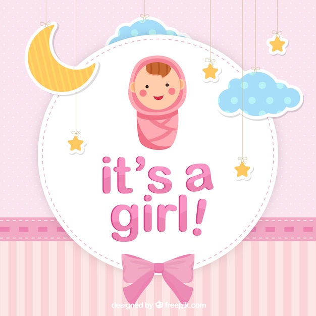 Cute baby girl background in flat style
