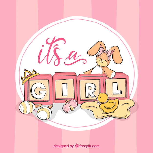 Cute baby girl background in hand drawn style