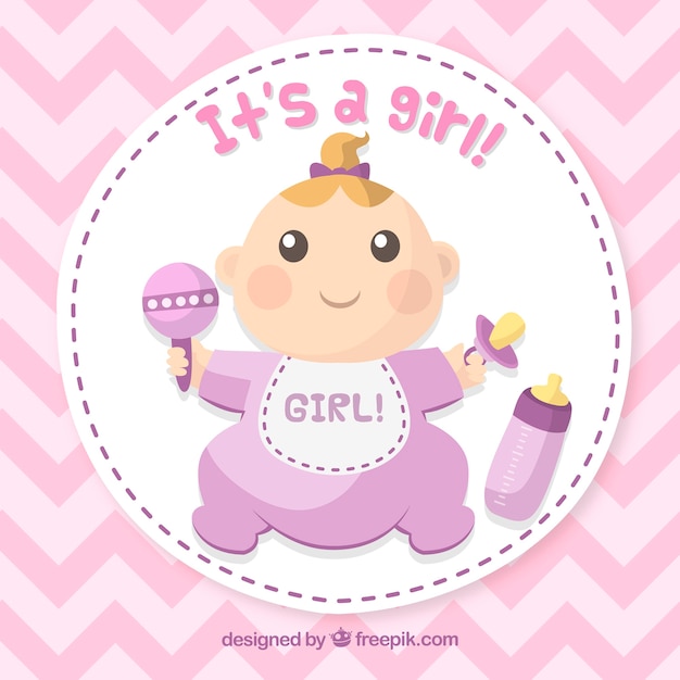 Free vector cute baby girl card in hand drawn style