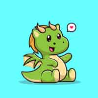 Free vector cute baby green dragon sitting cartoon vector icon illustration animal nature icon concept isolated