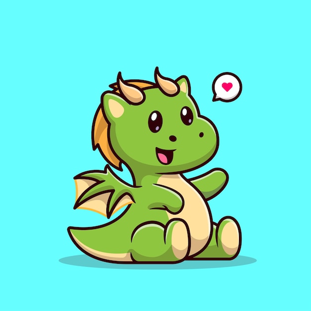 Cute Baby Green Dragon Sitting Cartoon Vector Icon Illustration Animal Nature Icon Concept Isolated