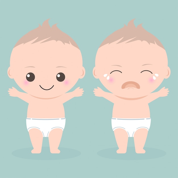 かわいい赤ちゃん幸せと泣くイラスト プレミアムベクター