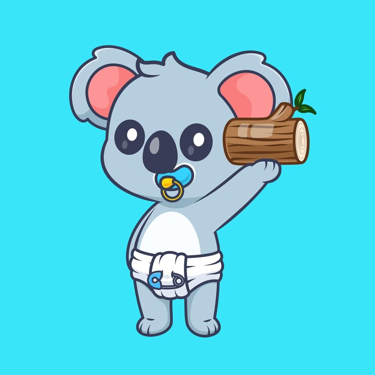 Бесплатный Вектор милая маленькая коала держит ветвь дерева мультфильм векторная икона иллюстрация животная природа изолированная плоская