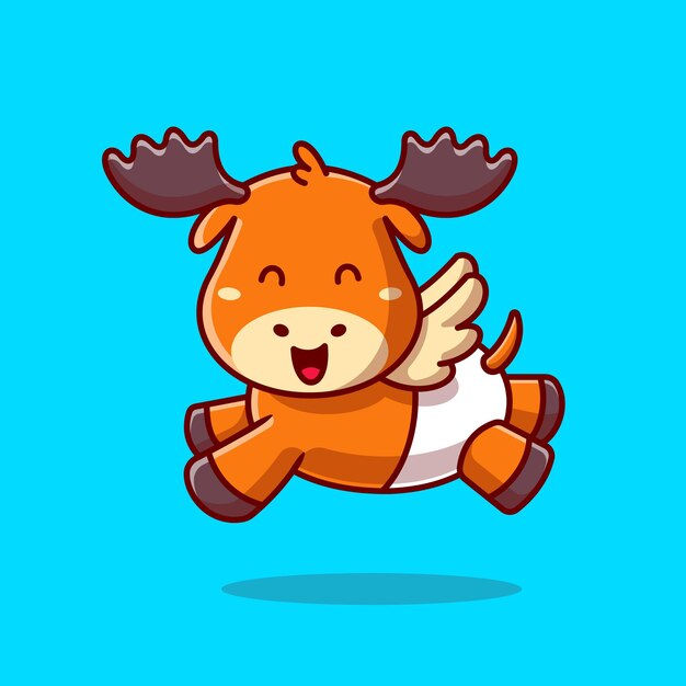 Cute Baby Moose Running Cartoon   Icon Illustration. Animal Nature Icon Concept Isolated    . Flat Cartoon Style