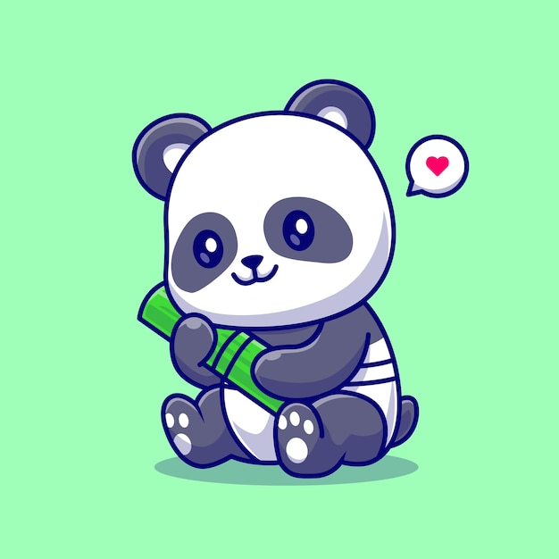 Cute Baby Panda Hug Bamboo Cartoon Vector Icon Illustration. Animal Nature Icon Concept Isolated