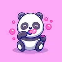 Free vector cute baby panda playing soap bubbles cartoon vector icon illustration. animal nature icon concept isolated premium vector. flat cartoon style