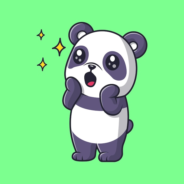 Милый ребенок панда удивлен мультфильм вектор значок иллюстрации. Икона Животной Природы Изолированная Плоская