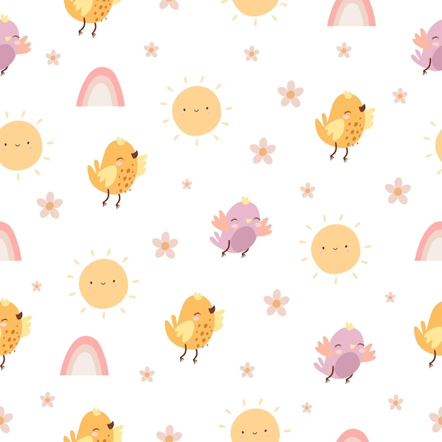 Free vector cute baby pattern with sun and birds