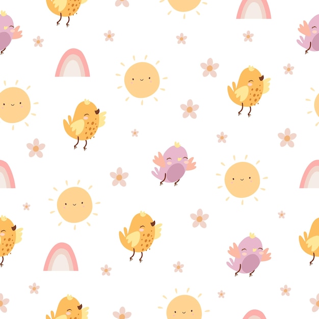 cute baby pattern with sun and birds
