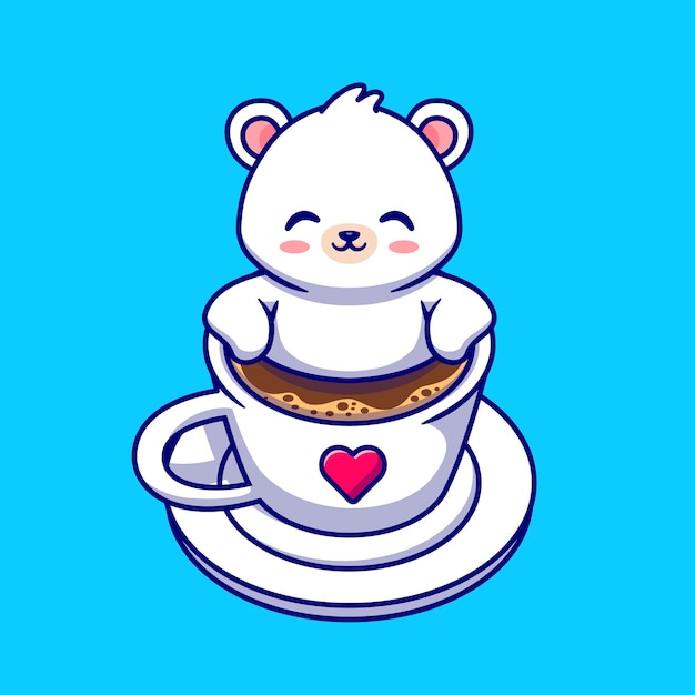 Cute Baby Polar Bear In Coffee Cup Illustration