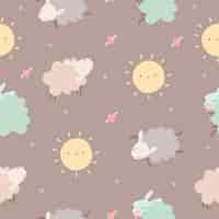 Vettore gratuito seamless pattern bambino carino con pecore e sole