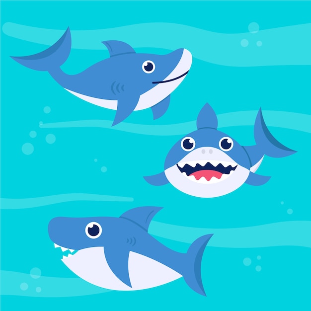 Cute baby shark in flat design