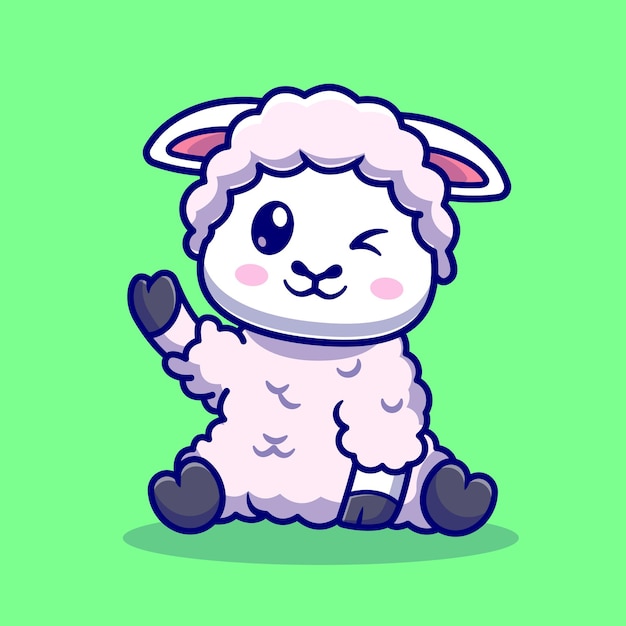 Cute Baby Sheep Waving Hand Cartoon Vector Icon Illustration. Animal Nature Icon Concept Isolated Premium Vector. Flat Cartoon Style