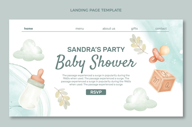 Free vector cute baby shower design landing page template