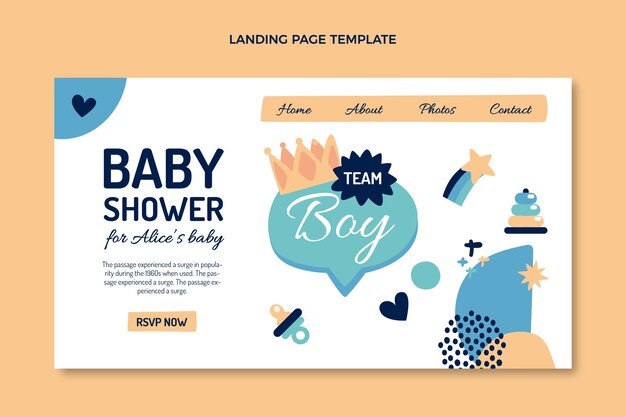 かわいいベビーシャワーのデザインのランディングページテンプレート