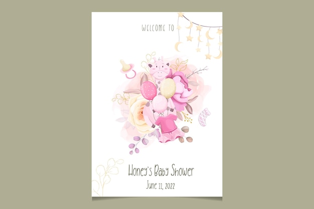 Cute baby shower invitation card with beautiful floral