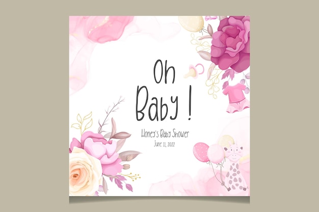 Free vector cute baby shower invitation card with beautiful floral