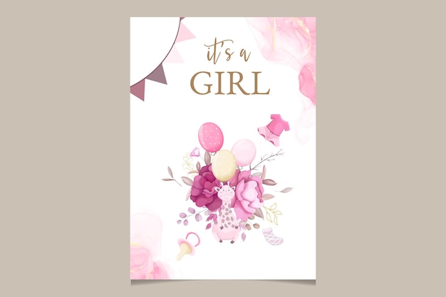 Cute baby shower invitation card with beautiful floral