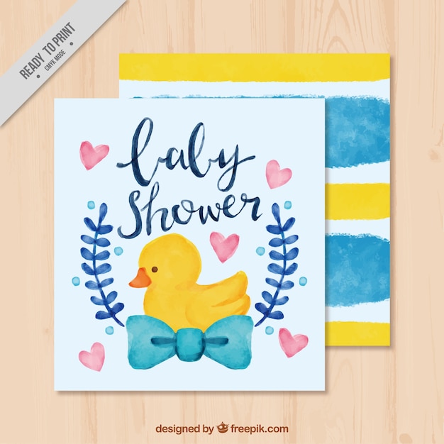 Free vector cute baby shower invitation with duck and hearts