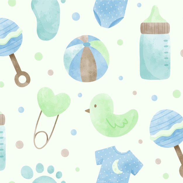 Free vector cute baby shower watercolor pattern