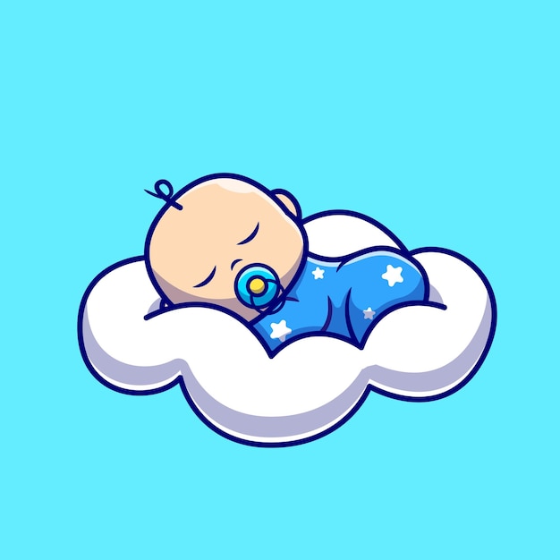 Милый ребенок спит на иллюстрации значка шаржа подушки облака.