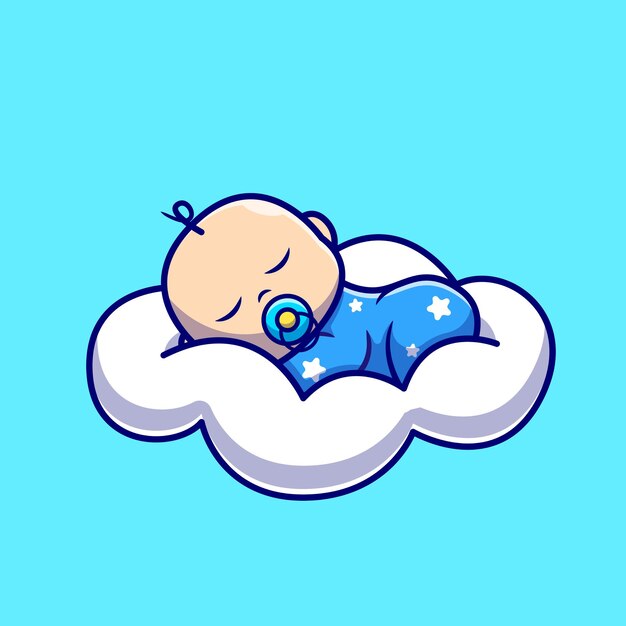 クラウド枕漫画アイコンイラストで眠っているかわいい赤ちゃん。