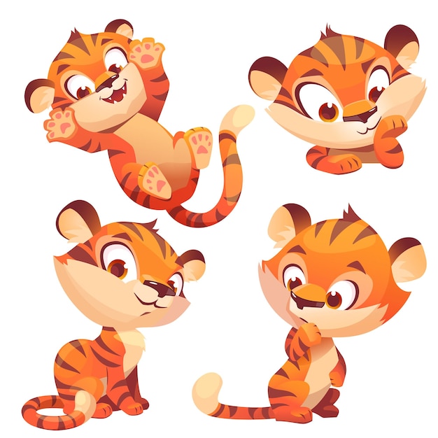 Free vector cute baby tiger character play and think