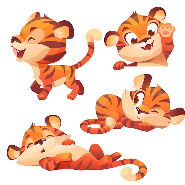 Free vector cute baby tiger character sleep and peep