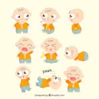 Free vector cute baby with several expressions