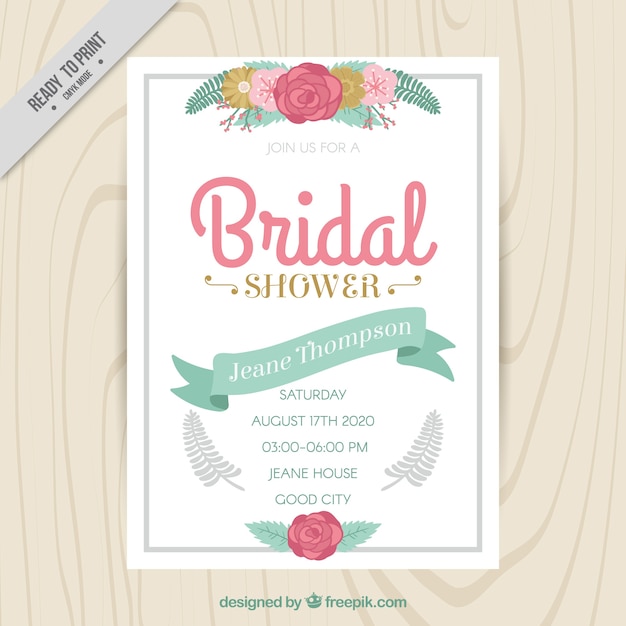 Free vector cute bachelorette invitation with colored flowers