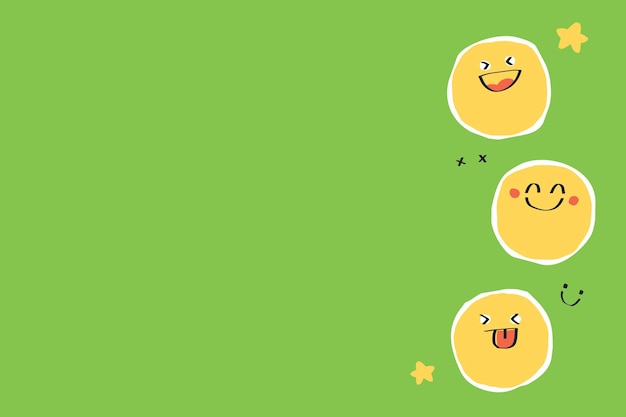 Cute background  of doodle emojis on green