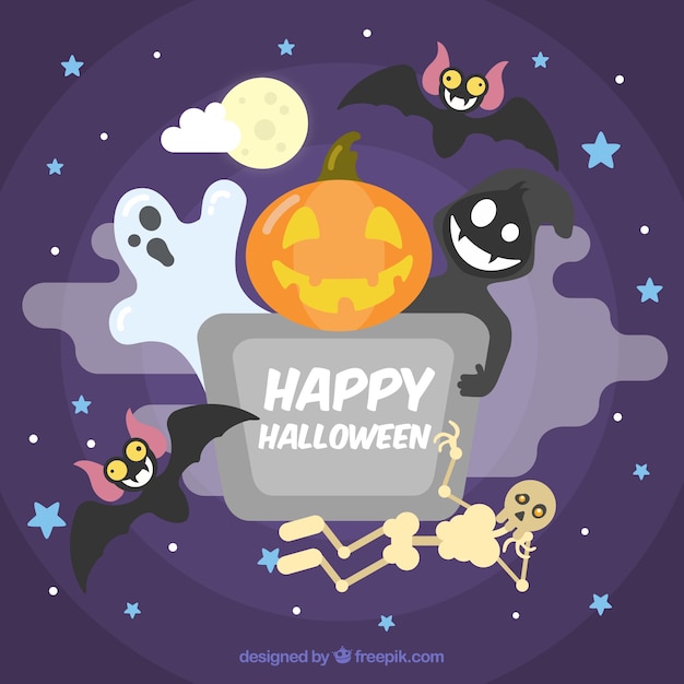 無料ベクター ハッピーハロウィンのかわいい背景