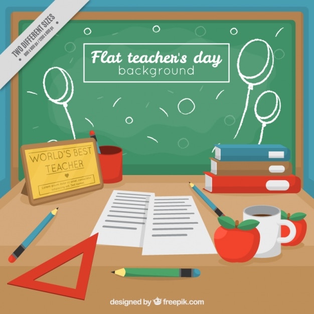 Free vector cute background of teacher's day with blackboard