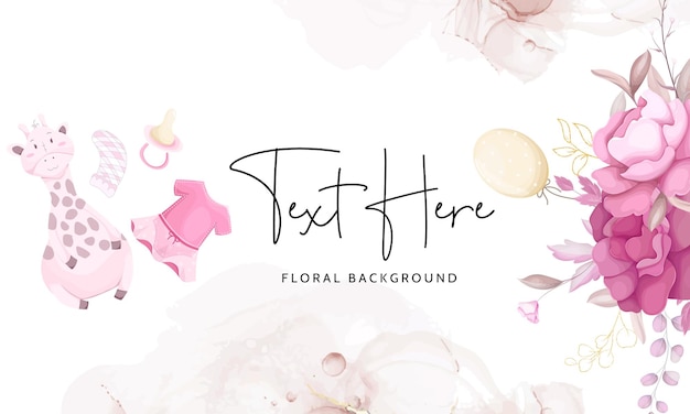 Free vector cute background with baby stuff and beautiful floral