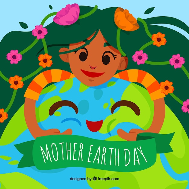 Cute background for the world earth day in flat design