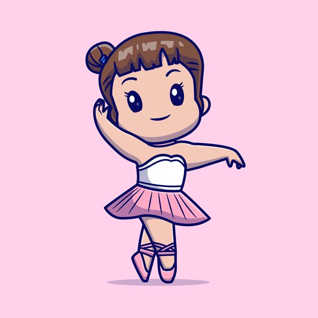 Cute Ballerina Girl Dancing Ballet Cartoon Vector Icon Illustration People Holiday Isolated Flat
