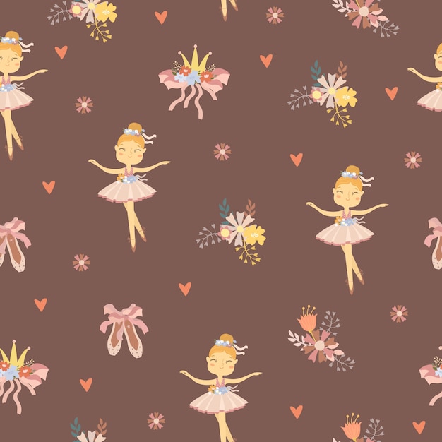 cute ballet woman character seamless pattern