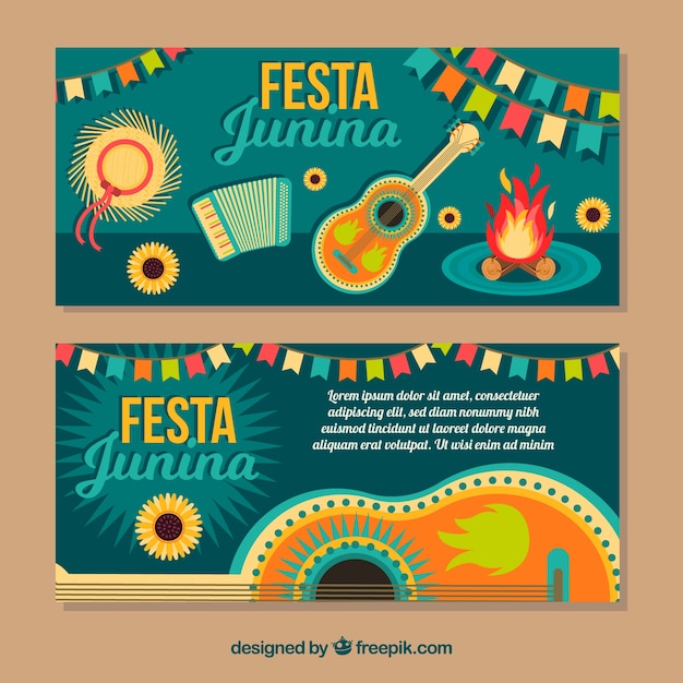 Симпатичные баннеры festa junina с элементами плоского дизайна