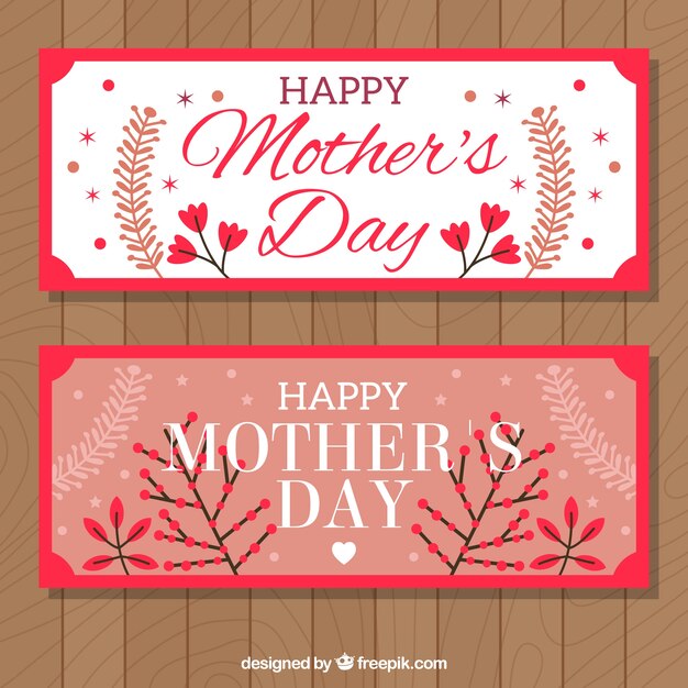 Cute banners with decorative vegetation for mother's day