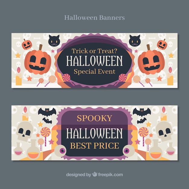 Free vector cute banners with halloween elements