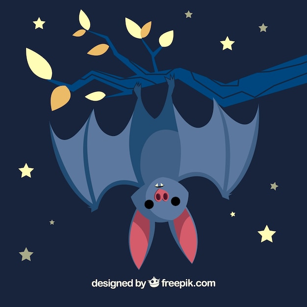 Cute bat background with a branch