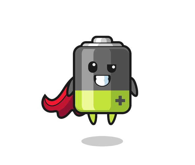 The cute battery character as a flying superhero