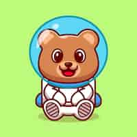 無料ベクター かわいいクマ宇宙飛行士の漫画イラスト。