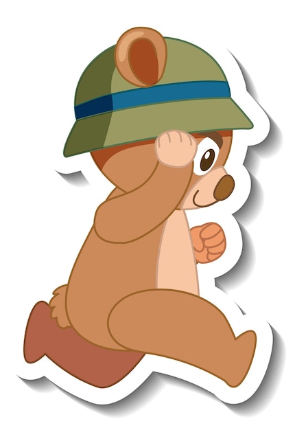 Cute bear cartoon wearing hat sticker side view