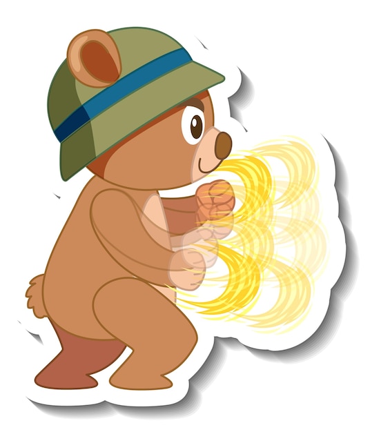 Бесплатное векторное изображение Милый медведь мультфильм в шляпе стикер вид сбоку