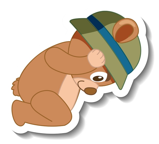 Free vector cute bear cartoon wearing hat sticker side view